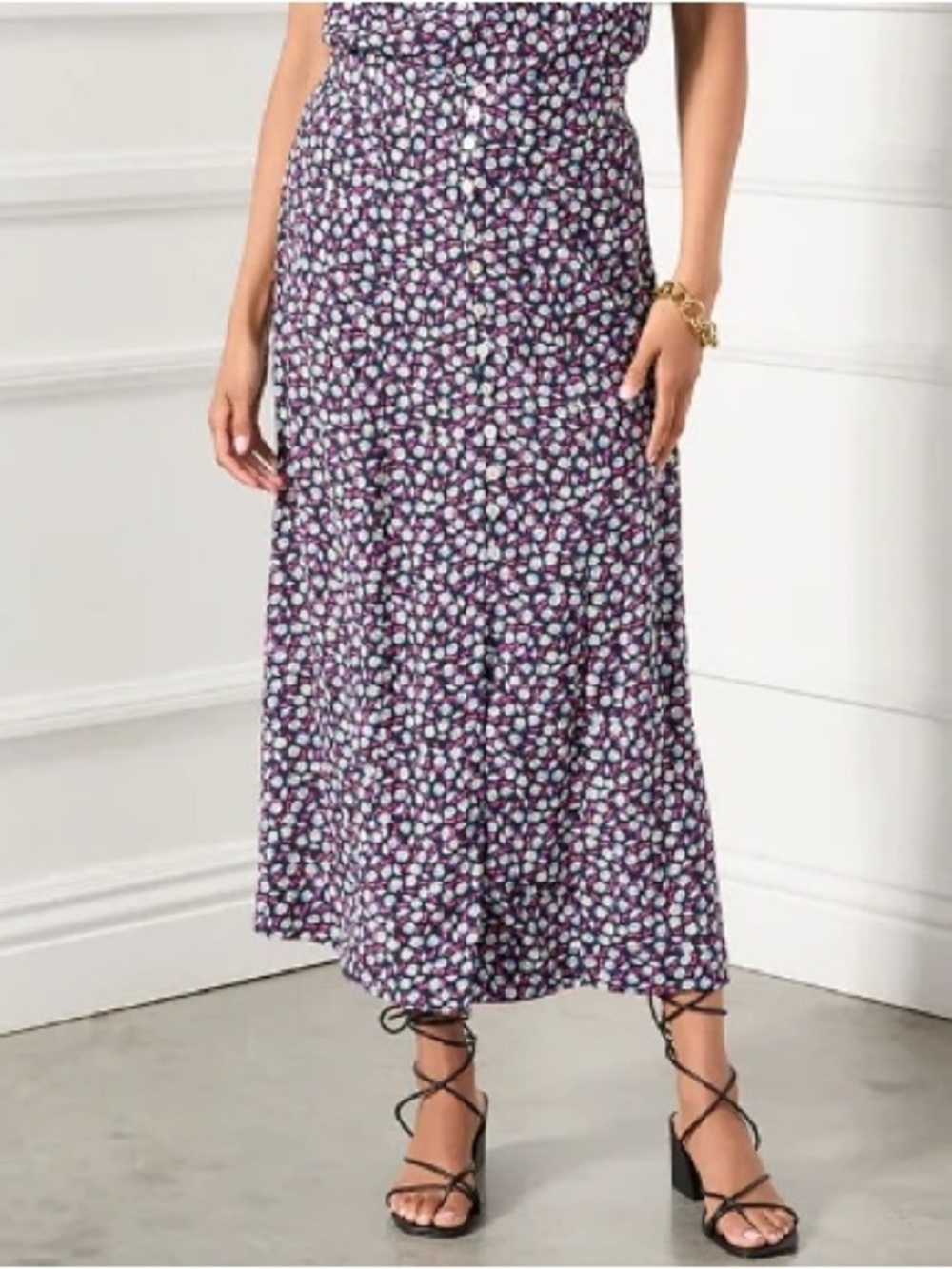 Karen Kane Button Front Midi Skirt in Daisy Floral Print Size LP